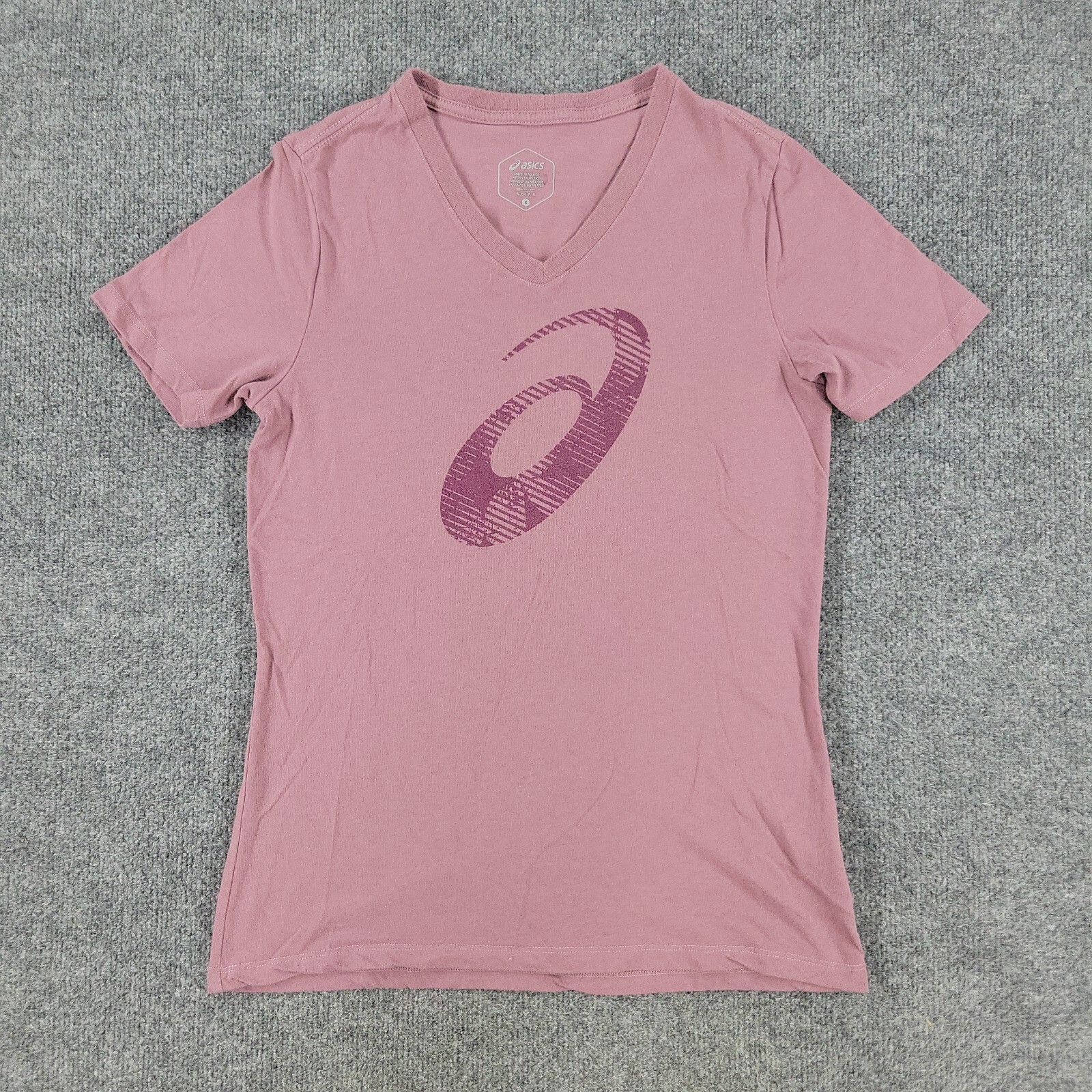 Asics Shirt Women's Small Purple Logo Graphic Tee V-Neck
