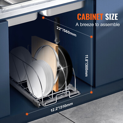 VEVOR 12" Pot and Pan Rack Pull Out Expandable Under Cabinet Organzier