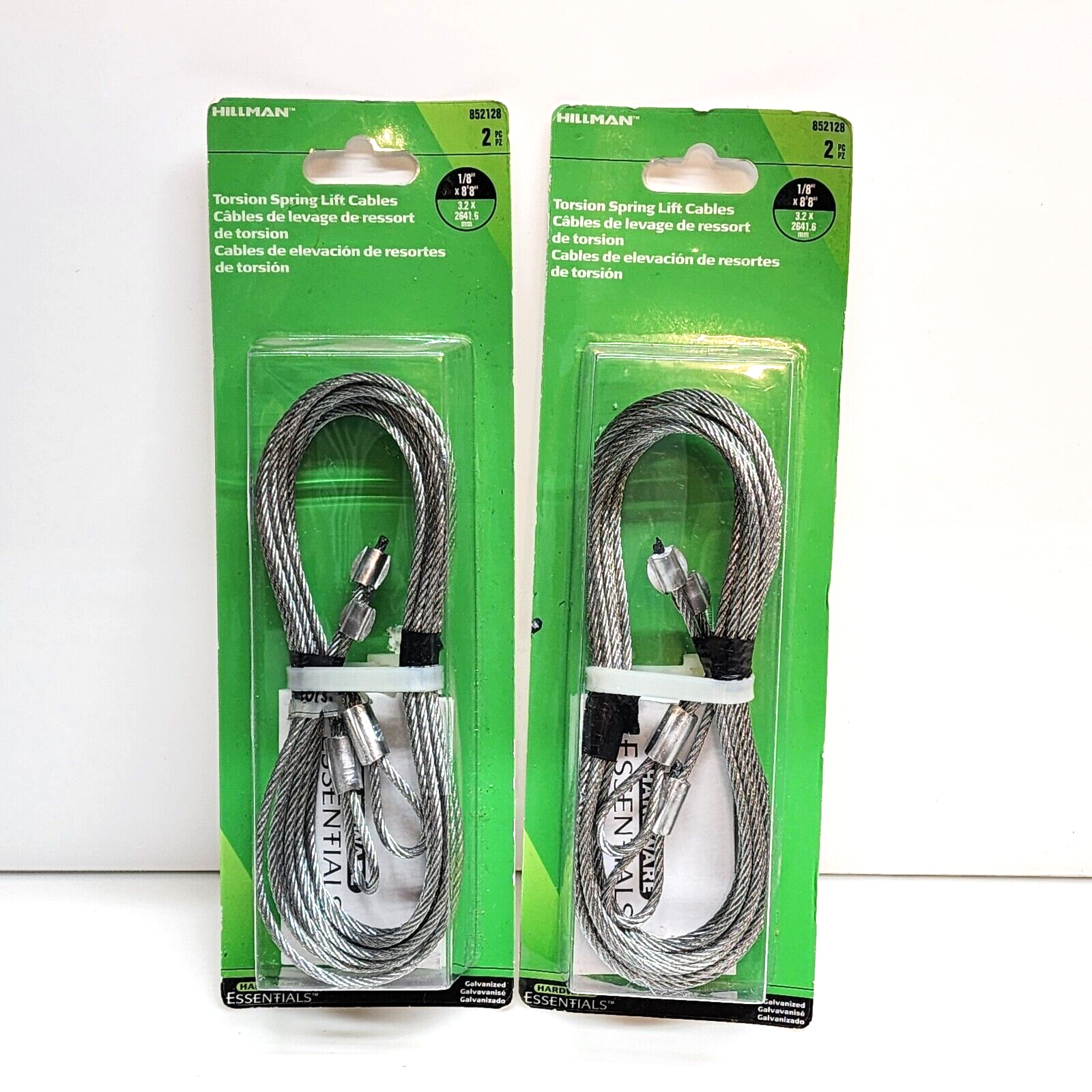 Two (2x) Hillman 852128 1/8" x 8'8" Torsion Spring Lift Cables Garage cable New!