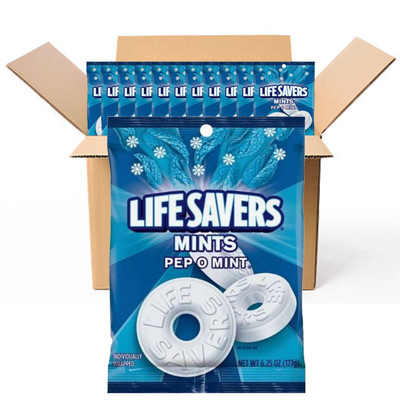 LIFE SAVERS PEP-O-MINT Bag 6.25 Ounce Fresh Individually Wrapped Pack of 12 BOX