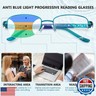 DEHOTRE 2 Pack Progressive Multifocal Reading Glasses Women Trifocal Transition Computer Readers with Nose Pad Half Metal Frame Mid-Near Range 3ft Purple and Blue 2.25