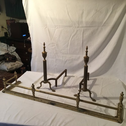 Vintage PAIR Brass Fireplace Andirons & Fender