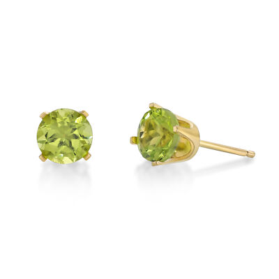 14K Yellow Gold Round Peridot Stud Earrings for Women with Push Backs - 5 mm