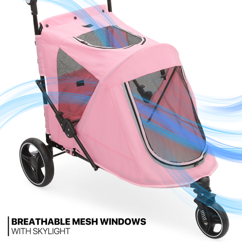 Foldable Dog Stroller Pet Cat Travel Carrier Cart w/Skylight+Foot Activated Lock