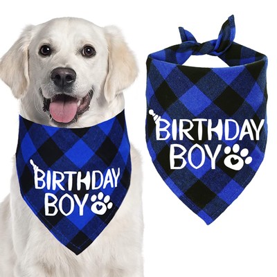 STMK Dog Birthday Bandana Dog Birthday Boy Plaid Bandana Triangle Scarf for M...