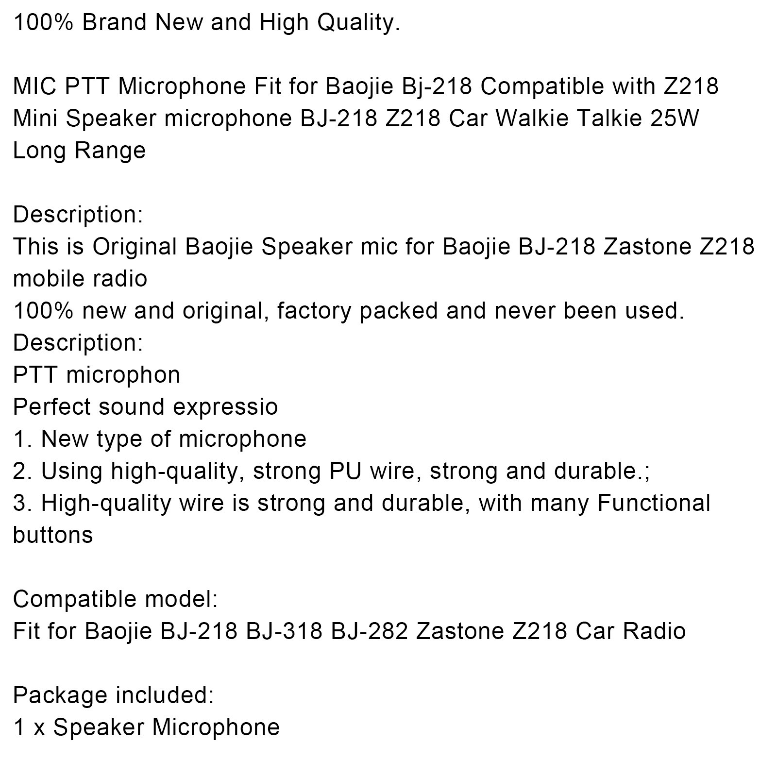 Speaker Mic Microphone For Bj-218 Bj-282 Z218 Car Two Way Radio Walkie Talkie UE