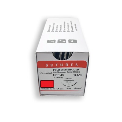 Polyester Braided Training Stitch Sutures , Pack of 12, Sterile, Ready to Use PK