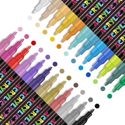24 Colors Premium Extra Fine Point Acrylic Paint Marker Pens