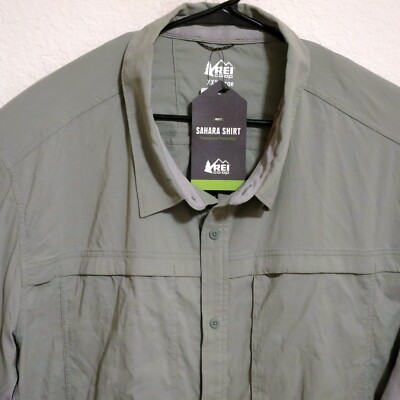 REI Shirt Mens 3XL New Sahara  Men's Long Sleeve Button Vented Olive Green