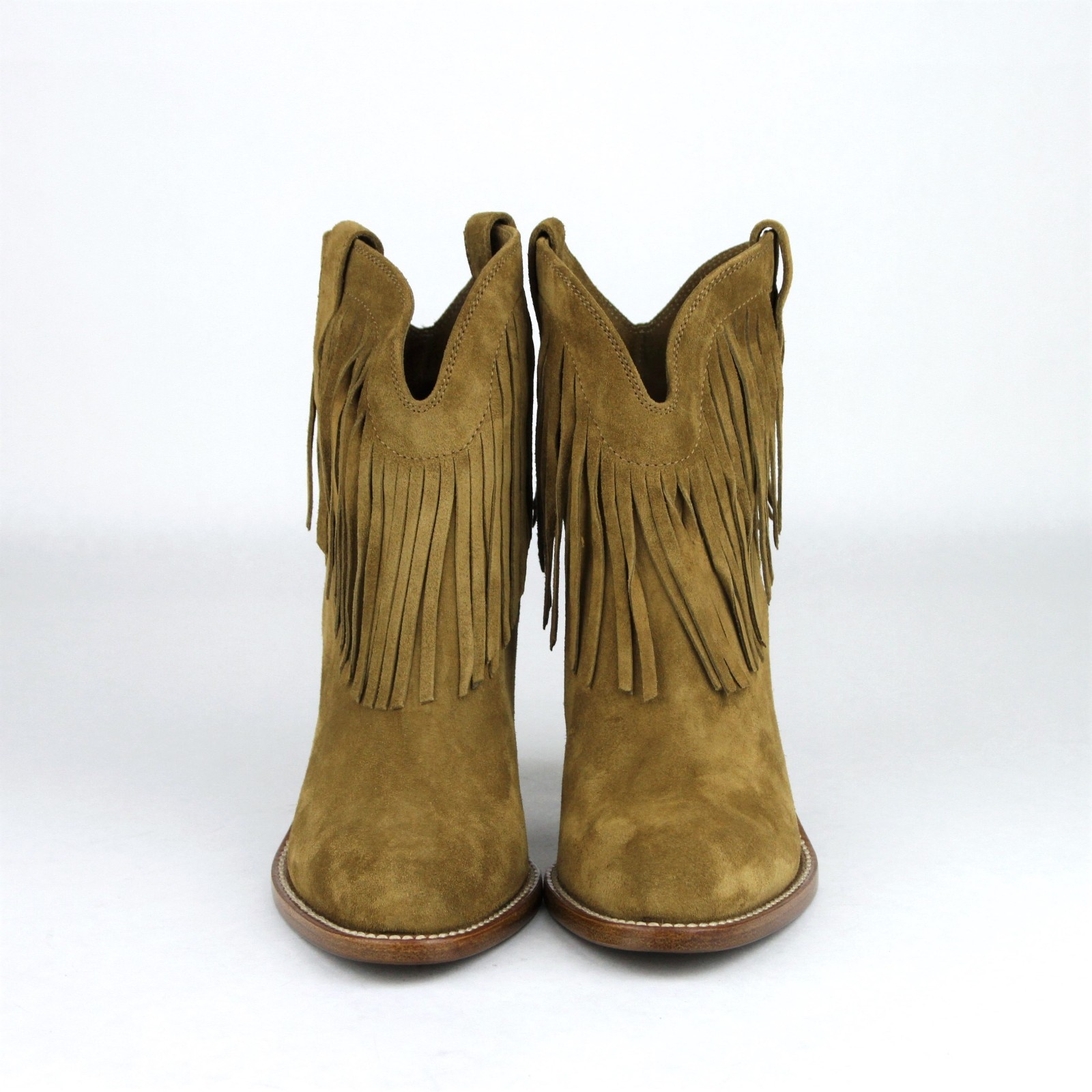 Pre-owned Saint Laurent $890 Ysl  Women Tan Suede Leather Cowboy Boots 35/us 5 441480 9848 In Brown