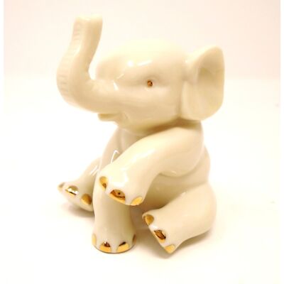 置物 Elephant Lenox Elephant Porcelain Figurine Trunk Up Ivory & 24k Gold Hand