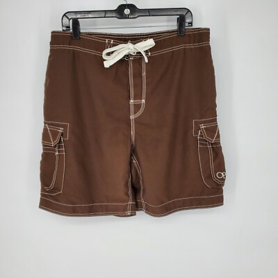 OP Ocean Pacific Board Shorts Mens Size Large (36/38) Brown Elastic Waistband