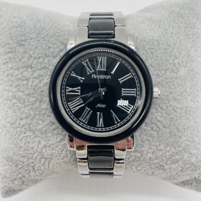 Armitron Now Watch Unisex Silver tone Black Round 32mm New Battery 75/3862SV