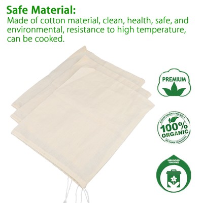 3PCS Organic Cotton Nut Milk Bag Reusable Food Strainer Brew Coffee Cheese Cloth