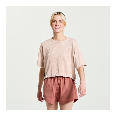Женская укороченная одежда Saucony с коротким рукавом цвета Сепии и розы