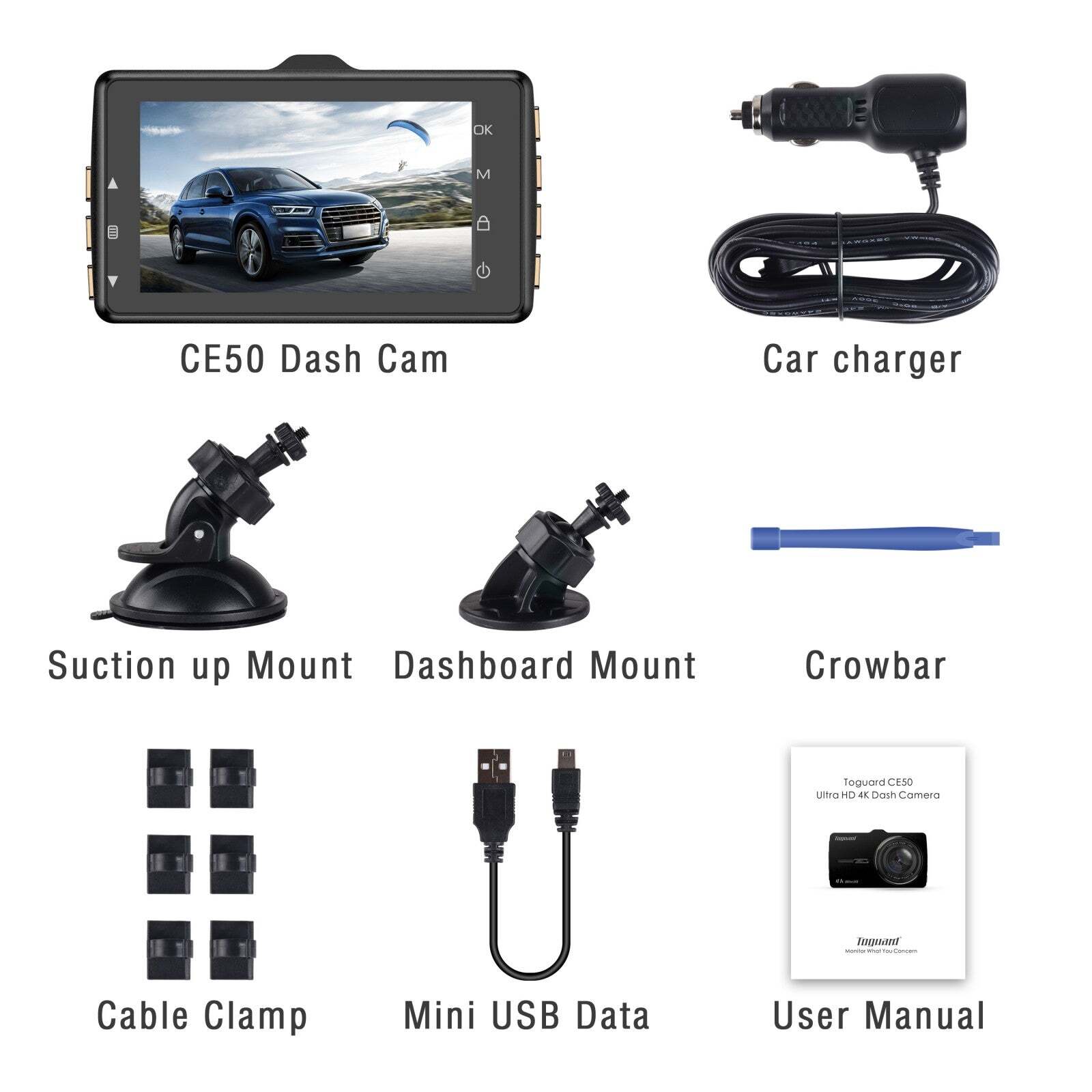 TOGUARD 3'' LCD Screen Dash Cam 4K HD Car Camera Video Recorder Uber Dash Camera