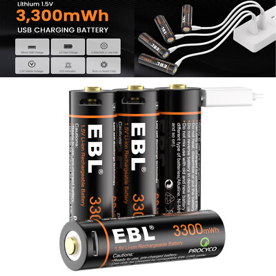 USB Cable Rechargeable AA Battery Li-ion 1600mAh 3300mWh Long Lasting Batteries