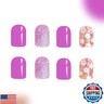 Short Press on Nails Square Fake Nails Purple Nails Press ons Glitter Glue on Nails Spring Acrylic Nails Nude False Nails with Colorful Flower designs Daily Wear Simple Stick on Nails for Women 24Pcs