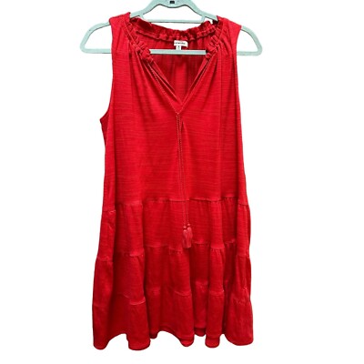 Max Studio Summer Dress Red Tiered Ruffled Tasseled Flowy Women's Size Medium