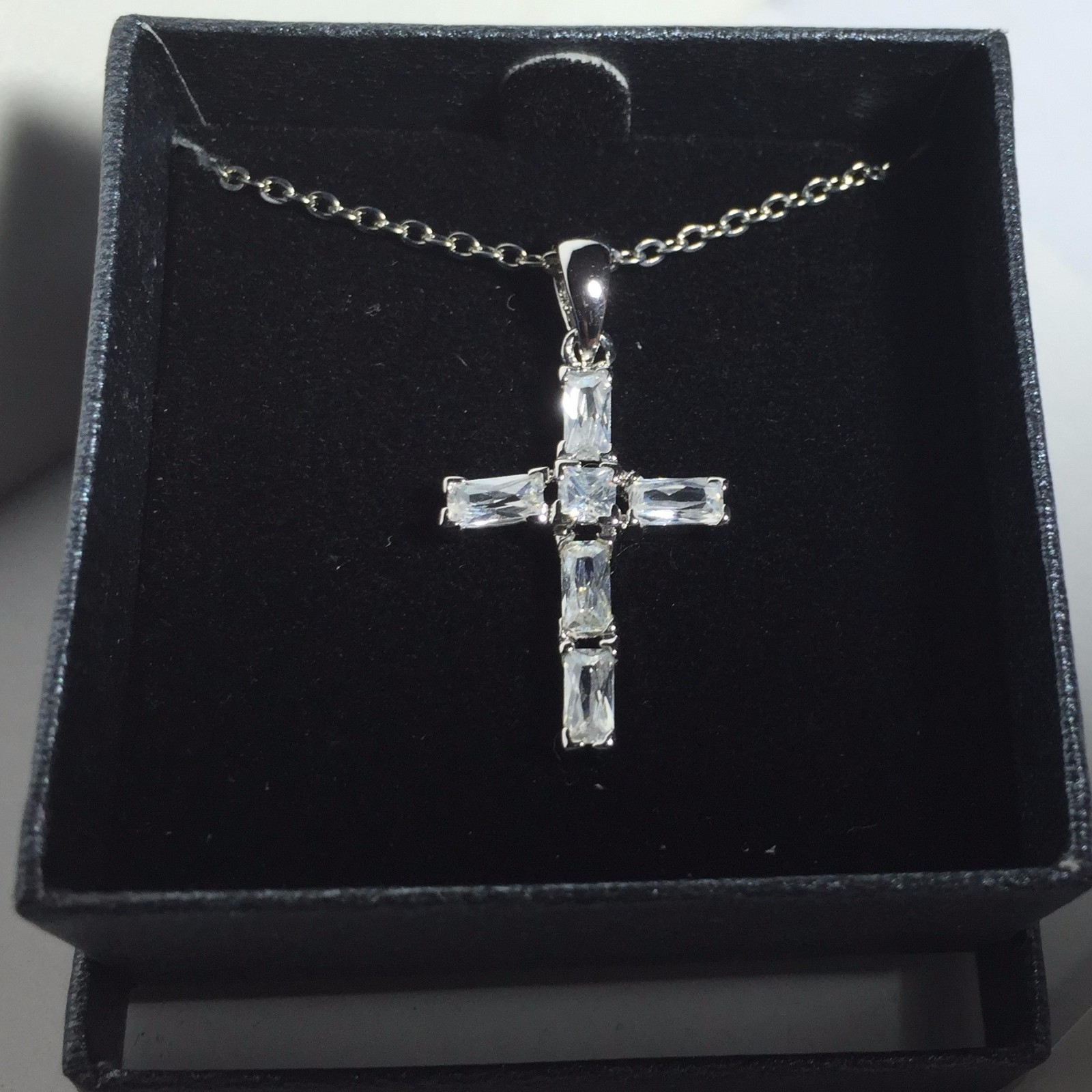 QVC Ladies Cross Pendant clear rhinestone with 18" necklace in a gift box