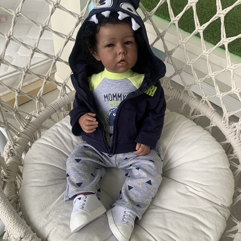 Anano 20 Inch Biracial Black Reborn Dolls Soft Silicone Cloth Body Newborn Ba...