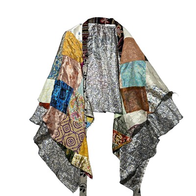 Jack Pot New York VTG 100% Silk Wrap Abstract patchwork One Size Poncho