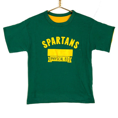 Vintage 1970s Double Face T-shirt Size Medium Spartans Reversible Green 70s
