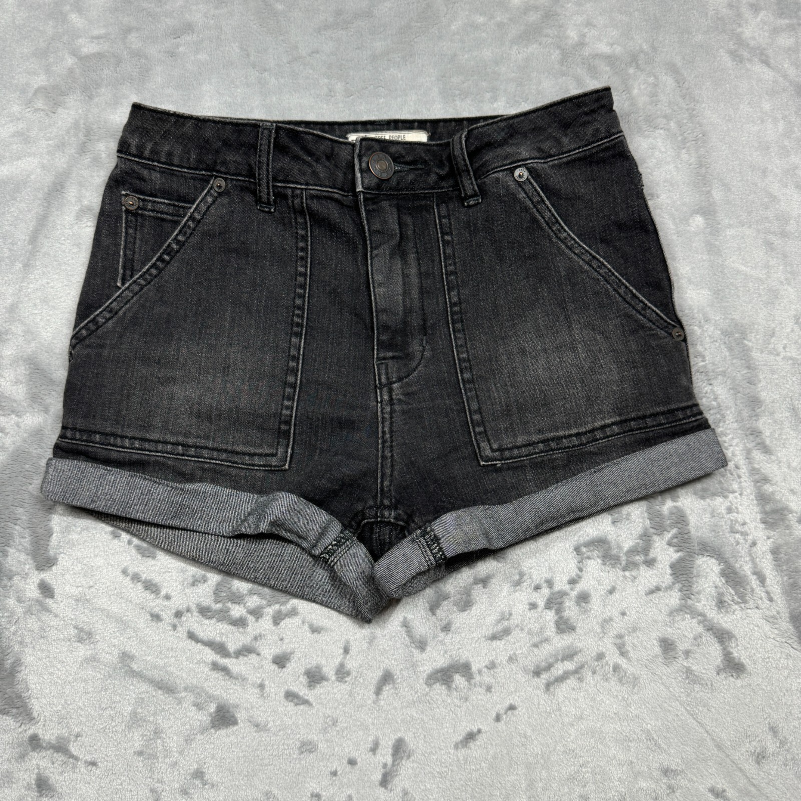 Free People White Cut Off Denim Jean Shorts Cutoff Black Raw