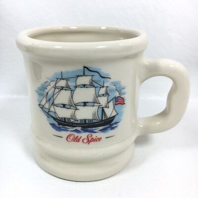 Vtg OLD SPICE Stoneware Shaving Mug GRAND TURK American Sailing Ship Heavy 4''