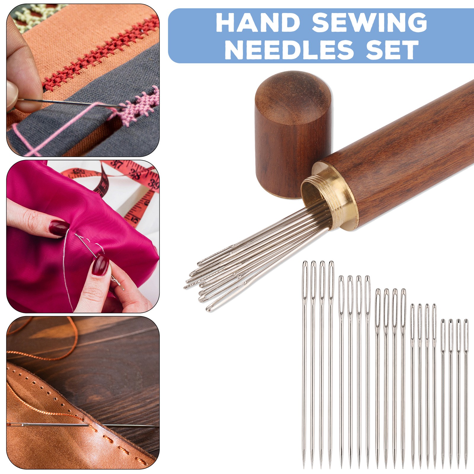 Weddecor 20-tlg. Nähfaden-Einfädler-Set Holz Röhren-Nadelhalter DIY