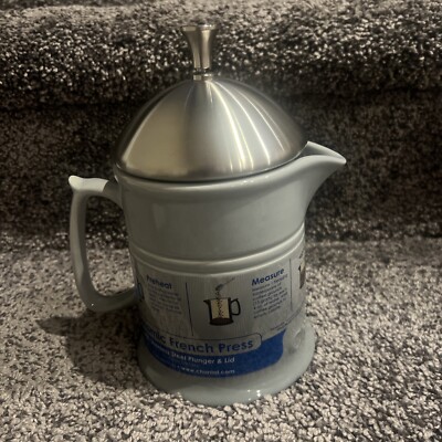 CHANTAL French Coffee Press Ceramic Pitcher Stainless Lid Plunger 16oz Gray Fade