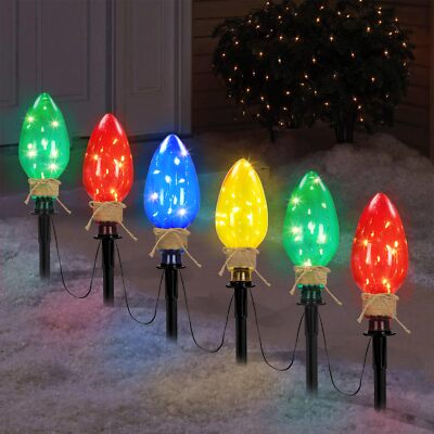 Jumbo C9 Christmas Pathway Lights Outdoor, Set of 6 Pre-lit 60 LEDs Xmas Outs...