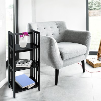 Casual Home 3 Shelf 14 Inch Folding Office Wood Room Furniture Bookcase, Black