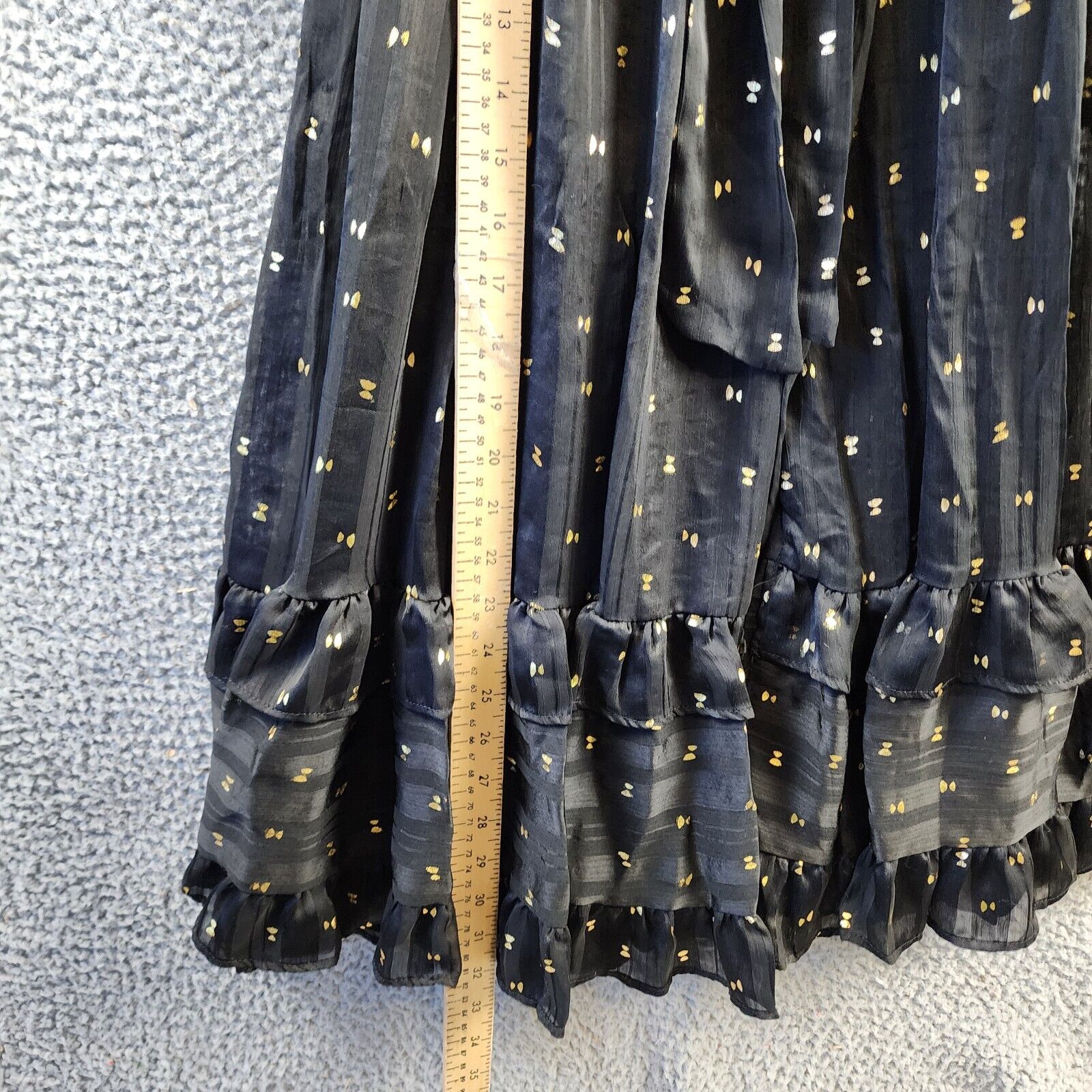 AQUA Ruffle Trim Clip Dot Midi Wrap Dress Women's XS Black/Gold Long Sleeve - Picture 11 of 14