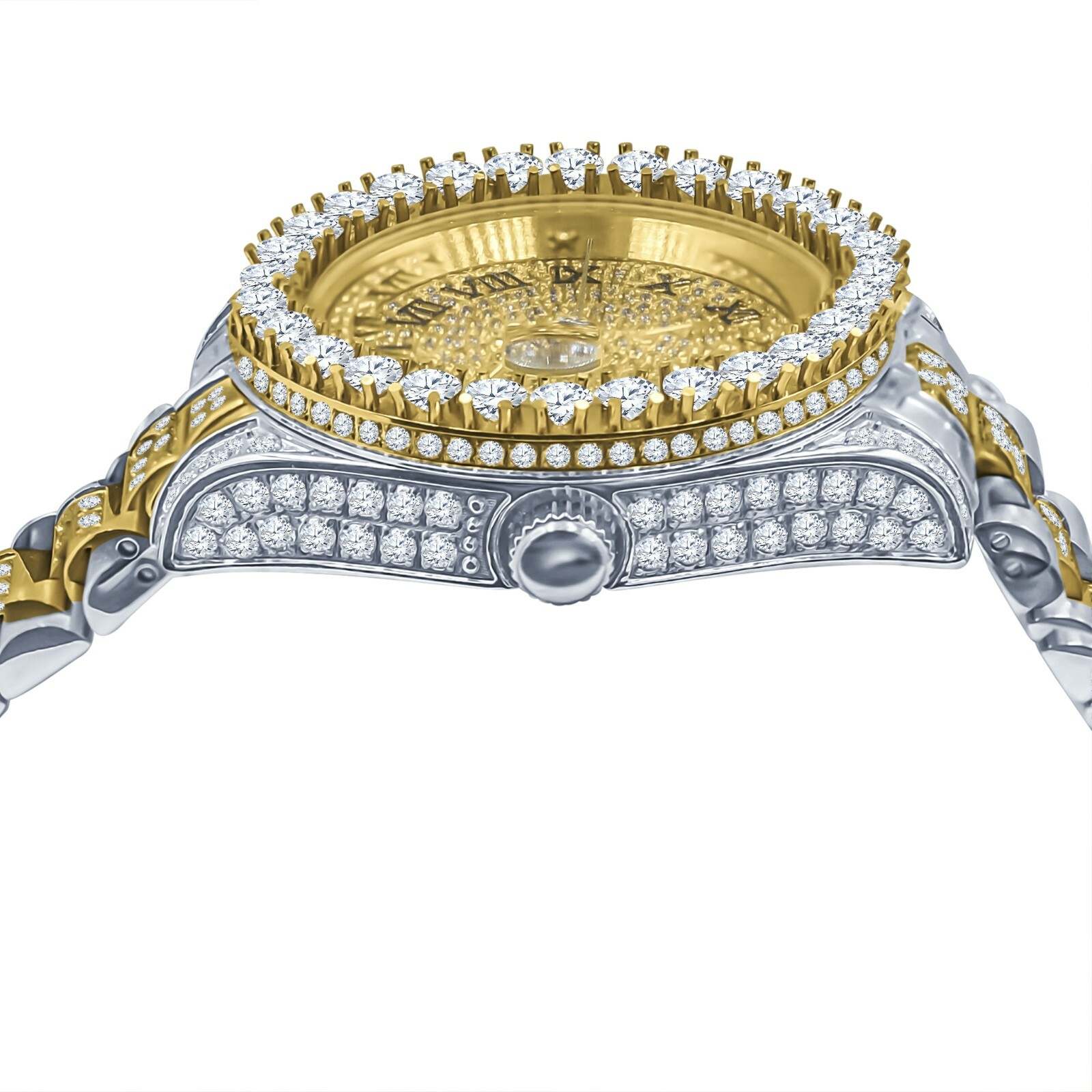 Pre-owned Blingmaster Men's Yellow Gold Tone Stainless Steel Presidential Watch 41mm Simulated Diamond