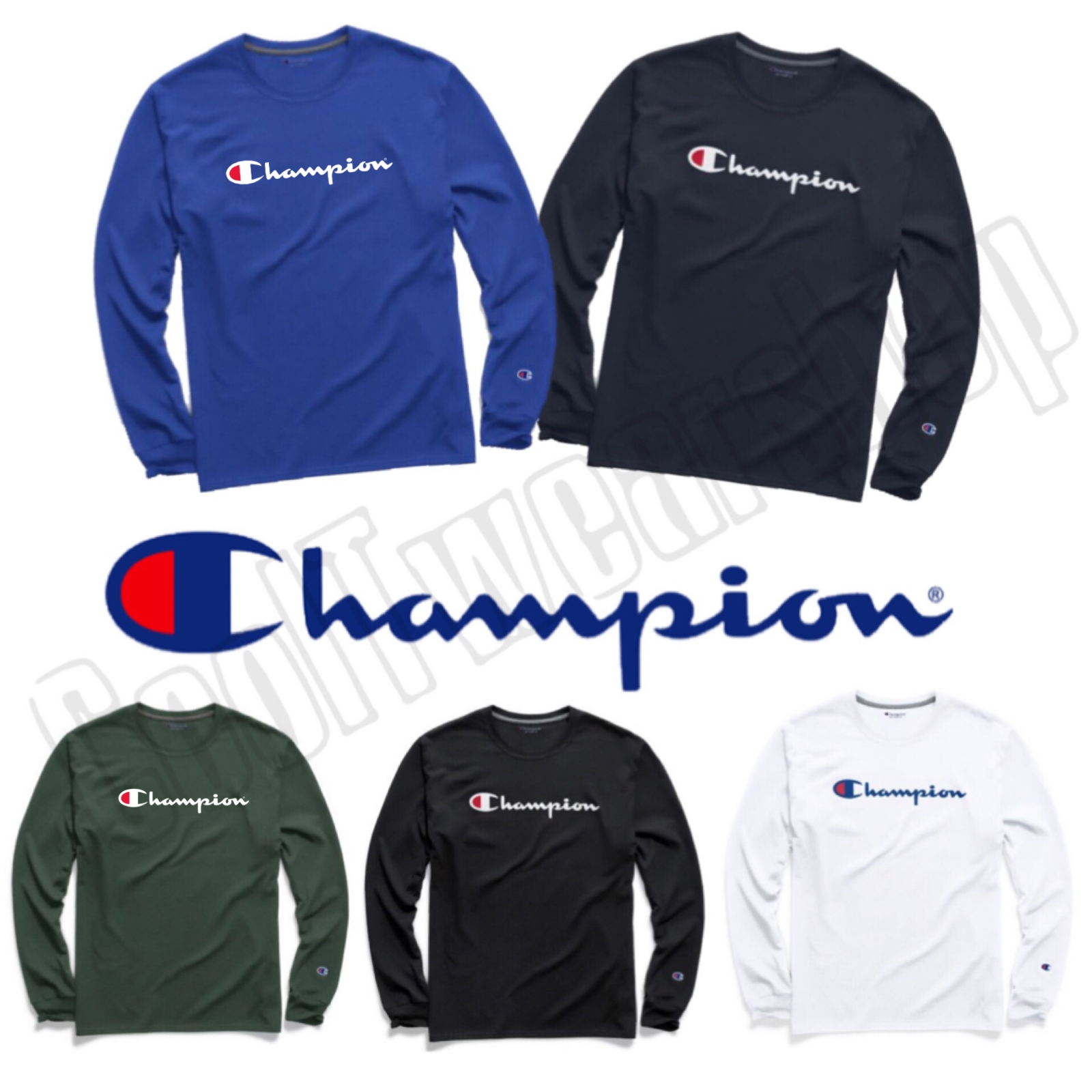 New Authentic Champion Men Jersey Script Logo Long Sleeves T-Shirt
