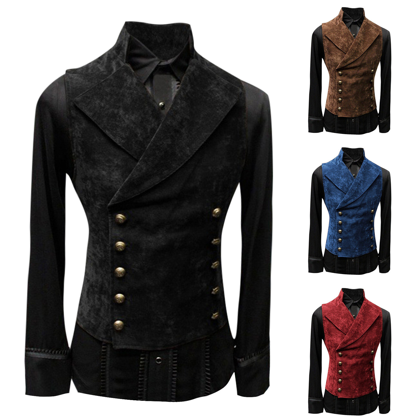 Men's Retro Stand-up Collar Suit Vest Plus Size Solid Color Button Slim Vest