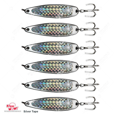 Qty 6 Fish WOW! 1oz crocodile Spoon trolling flutter Casting Jigs Lure Silver