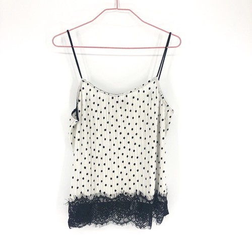 Topshop Cami Top White Polka Dot Pleated Lace Hem 10 | eBay