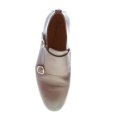 Pre-owned Santoni Men Shoes Brown Leather Double Monk Strap Plain Toe Ankle Boot Goodyear