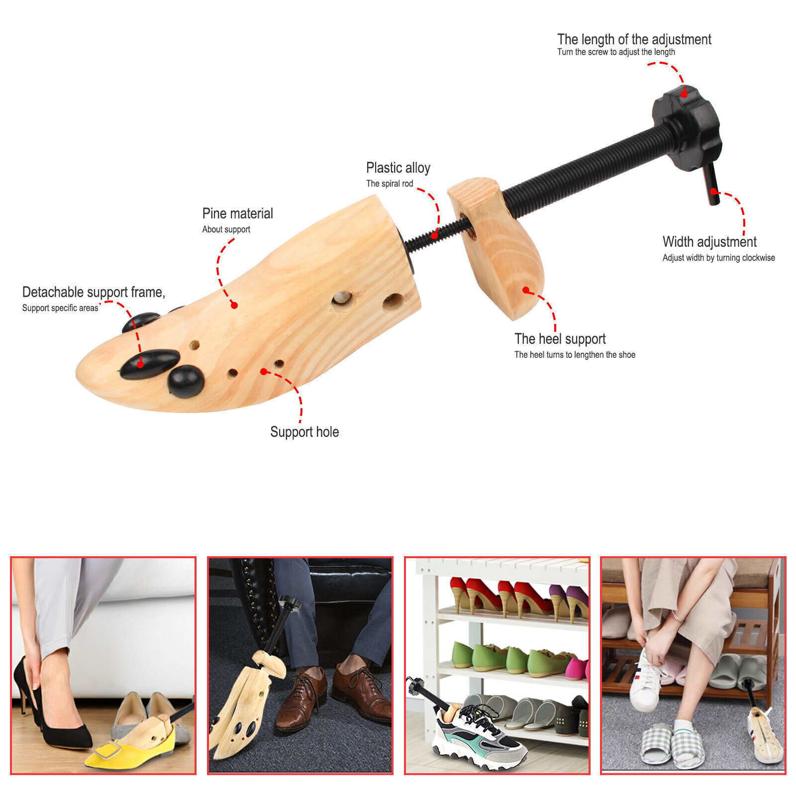 2023 One Pair 2-way Wooden Adjustable Shoe Stretcher for Men Women Size 9-13