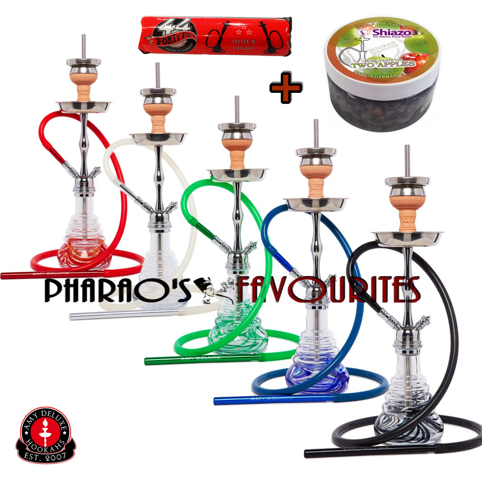 Amy Deluxe 440 Stillness Klick: Premium-Shisha, Set mit 44-Ring-Kohle & Shiazo