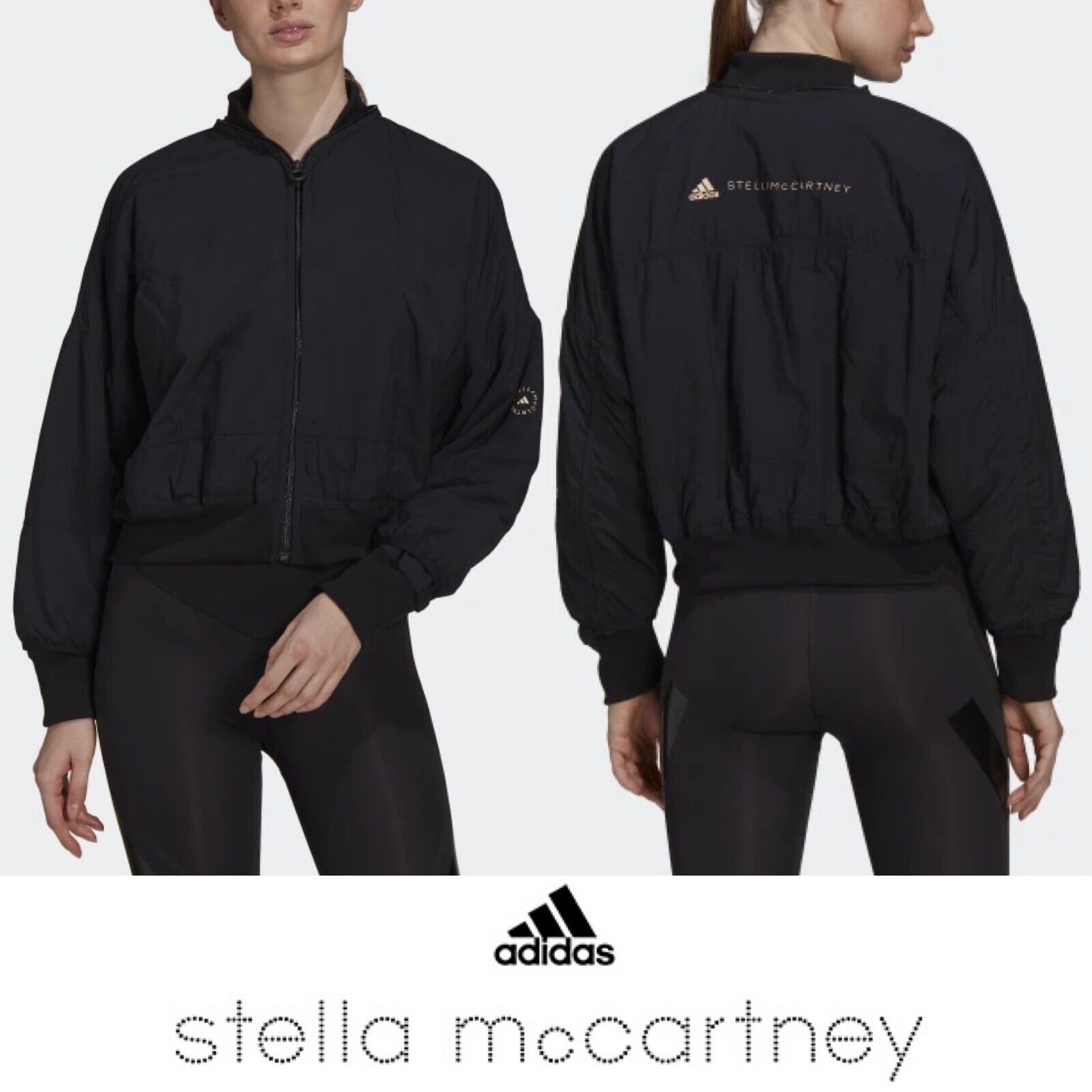 adidas Stella McCartney Bomber Jacket Full Zip Crop Puffer adidas Stella McCartney Bomber Jacket Full Zip Crop Puffer
