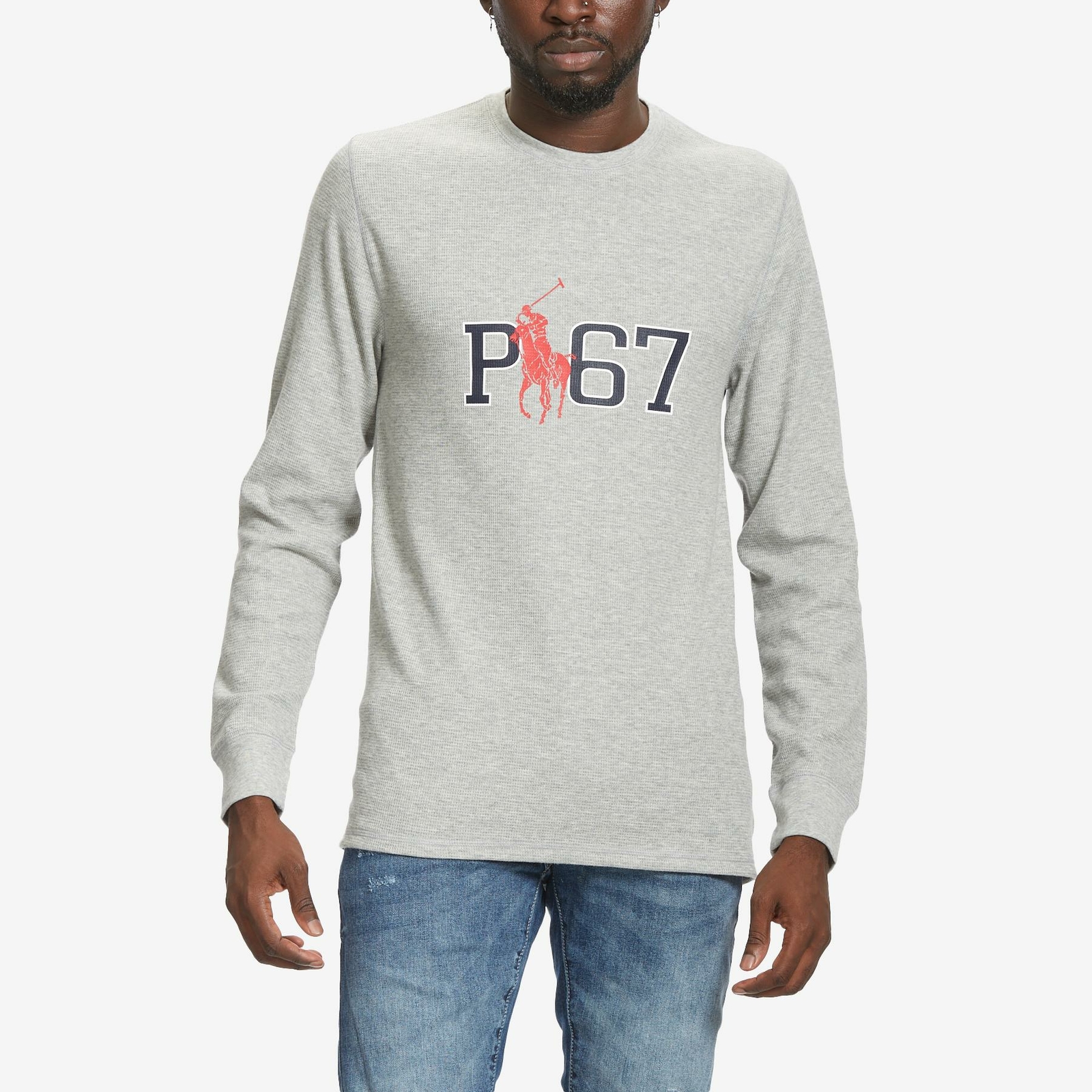 POLO RALPH LAUREN - ドラ Polo Ralph Lauren Gray Sleep Shirt P67 Pony Logo Waffle Knit