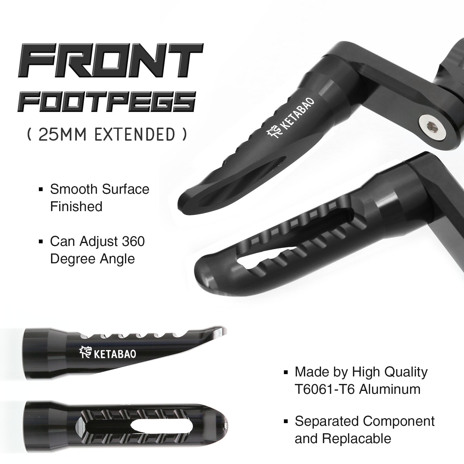 Black BOB Front Foot Pegs 1 inch Lower For Yamaha Fazer 8 13