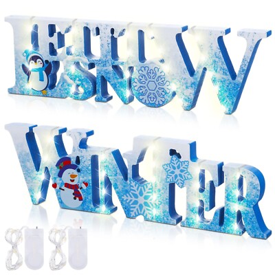 2 Pieces Christmas Winter LED Snow Tabletop Centerpiece Table Snowflake Snowm...