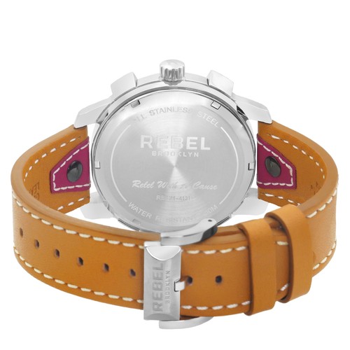 Pre-owned Rebel Men's Rb121-4131 Weeksville Subdial Orange Dial Orange Leather Wristwatch