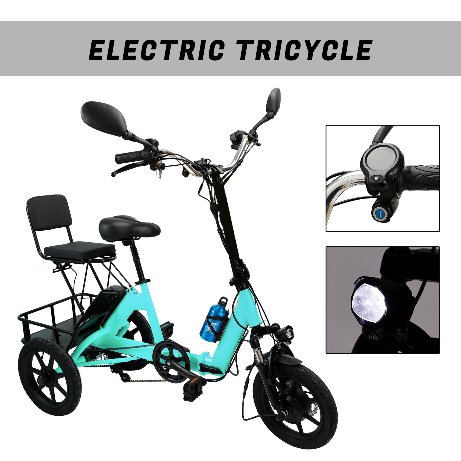 3 Wheel Electric Trike Motorized Folding Tricycle E-Bike 48V