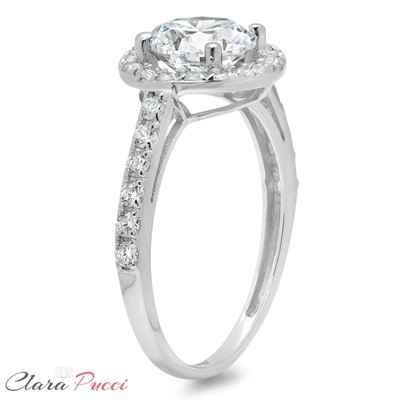 Pre-owned Pucci 2.40ct Round Halo Synthetic Moissanite Promise Wedding Ring 14k White Gold In White/colorless