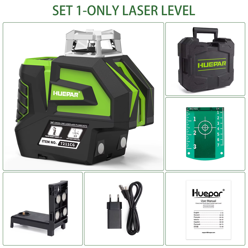 360°Laser Level Green Beam Self-Leveling Multi-Lines Laser Level Tool With Plumb